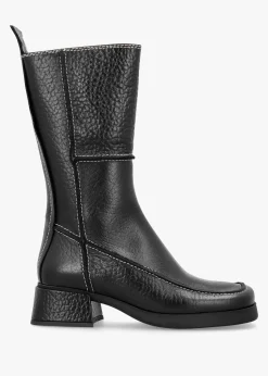Alzira Black Leather Mid-Calf Boots