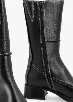 Alzira Black Leather Mid-Calf Boots