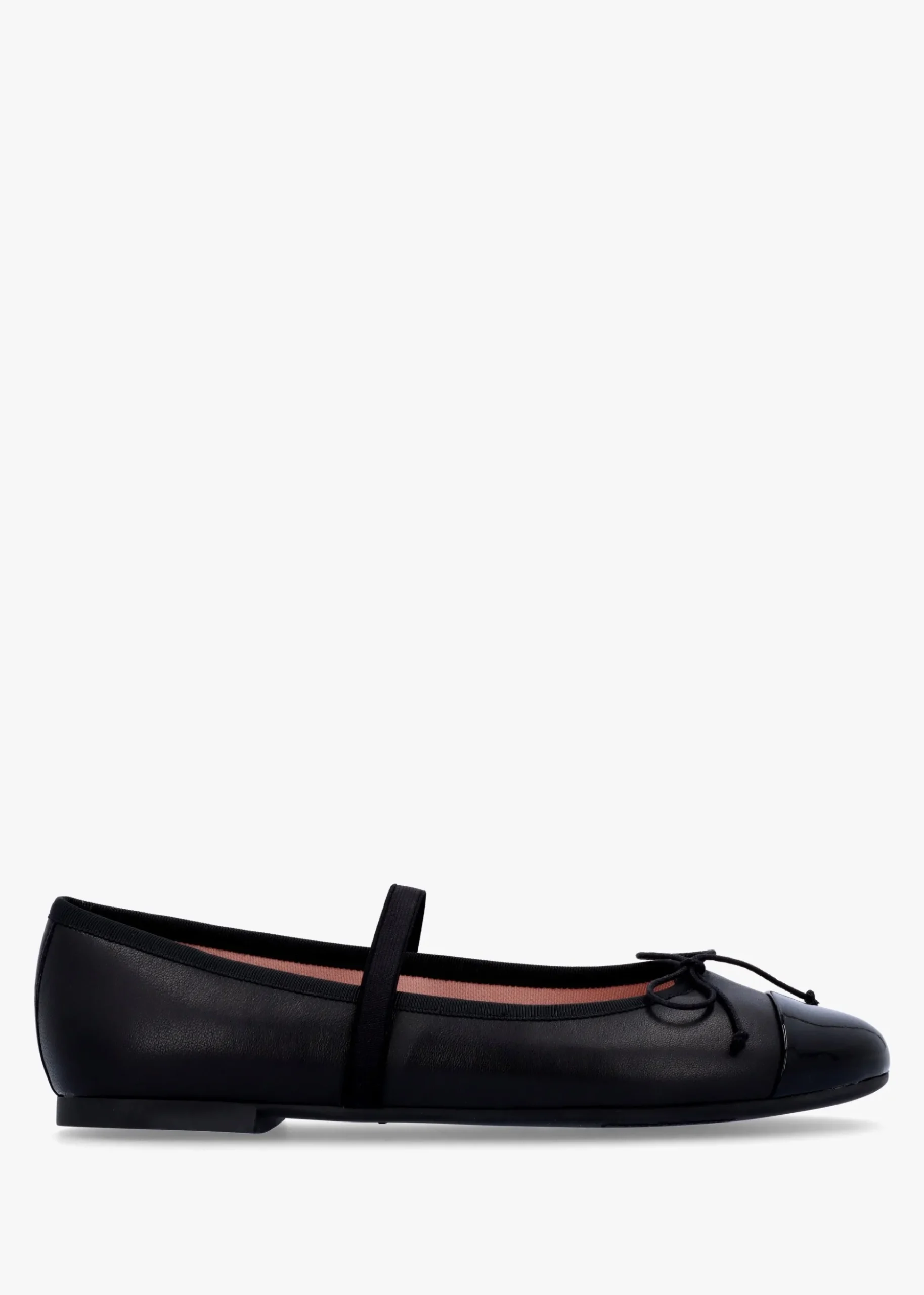 Amelie Black Leather Mary Jane Ballerina Pumps