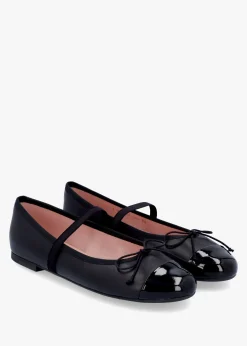 Amelie Black Leather Mary Jane Ballerina Pumps