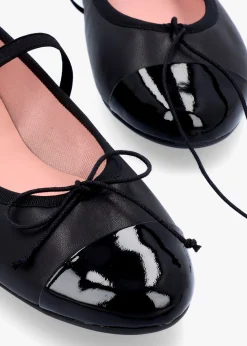 Amelie Black Leather Mary Jane Ballerina Pumps