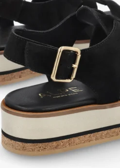 Amsty Black Suede Slab Sole Fisherman Sandals