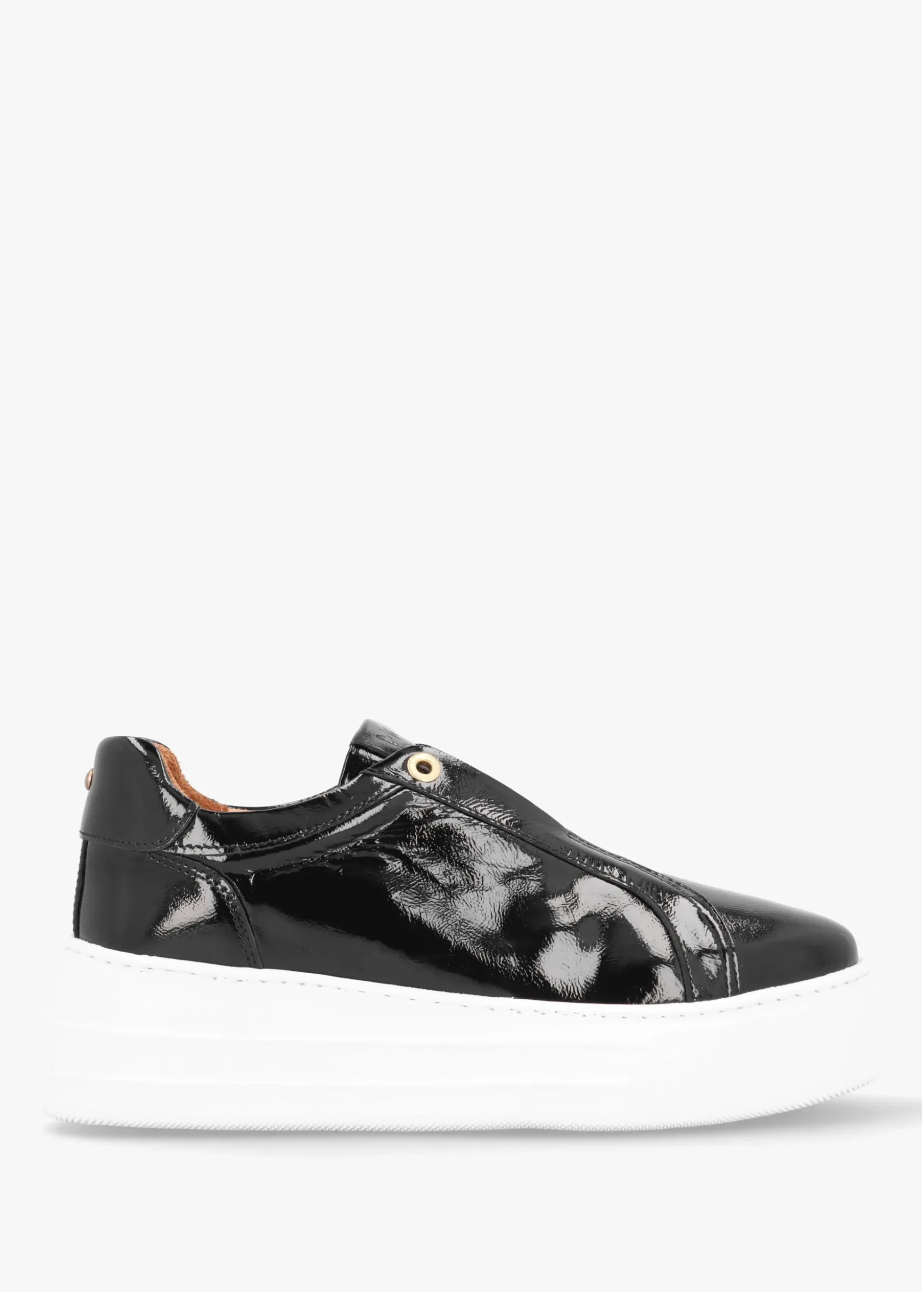 Aneeba Black Patent Leather Slip On Trainers