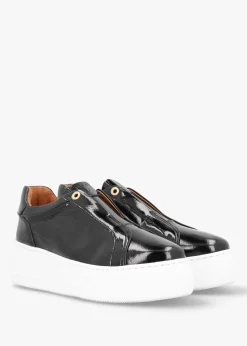 Aneeba Black Patent Leather Slip On Trainers