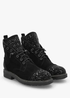 Angel Black Suede Diamante Embellished Ankle Boots