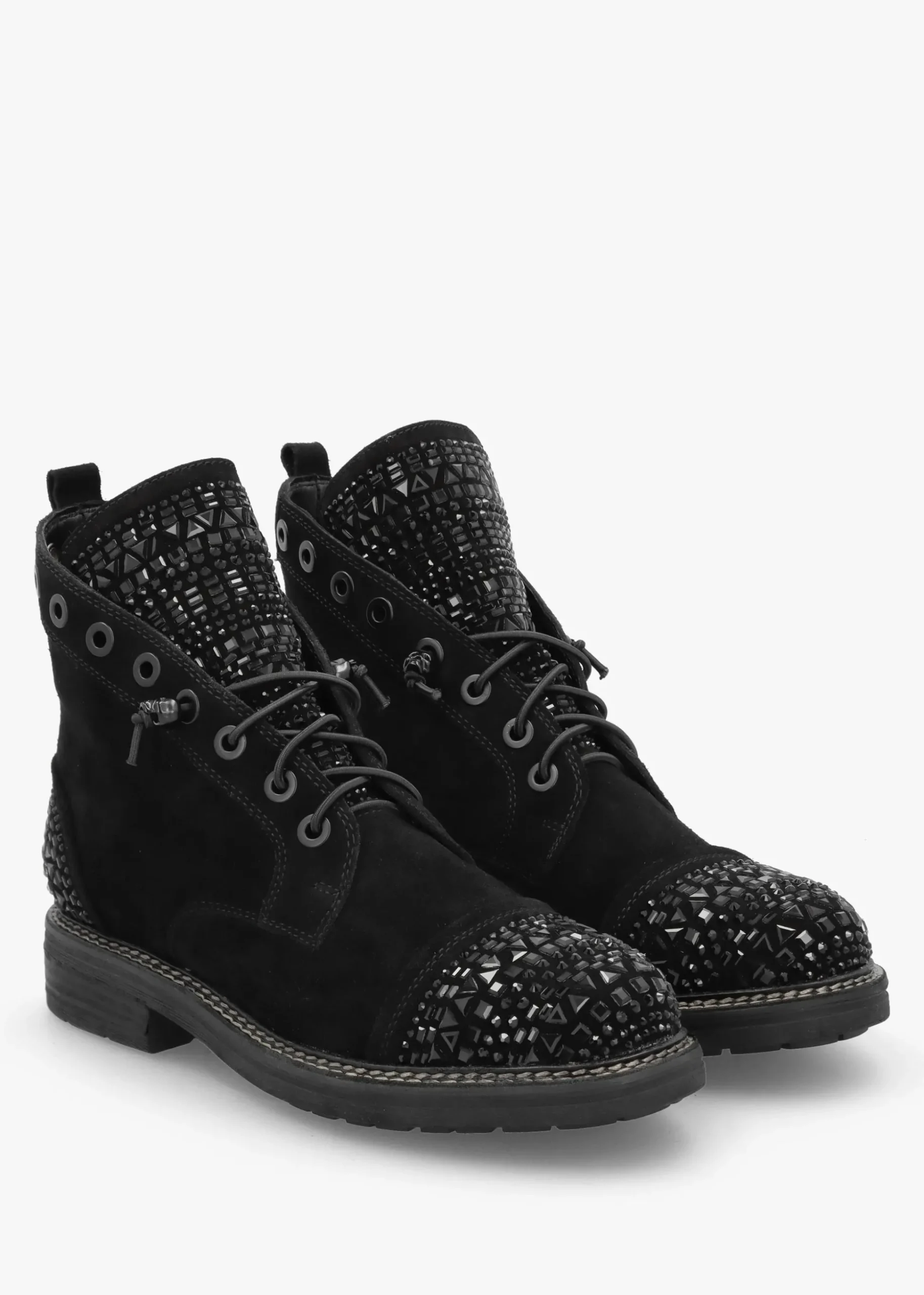 Angel Black Suede Diamante Embellished Ankle Boots