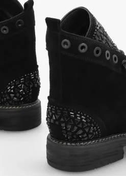 Angel Black Suede Diamante Embellished Ankle Boots