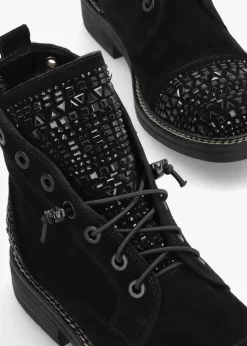 Angel Black Suede Diamante Embellished Ankle Boots