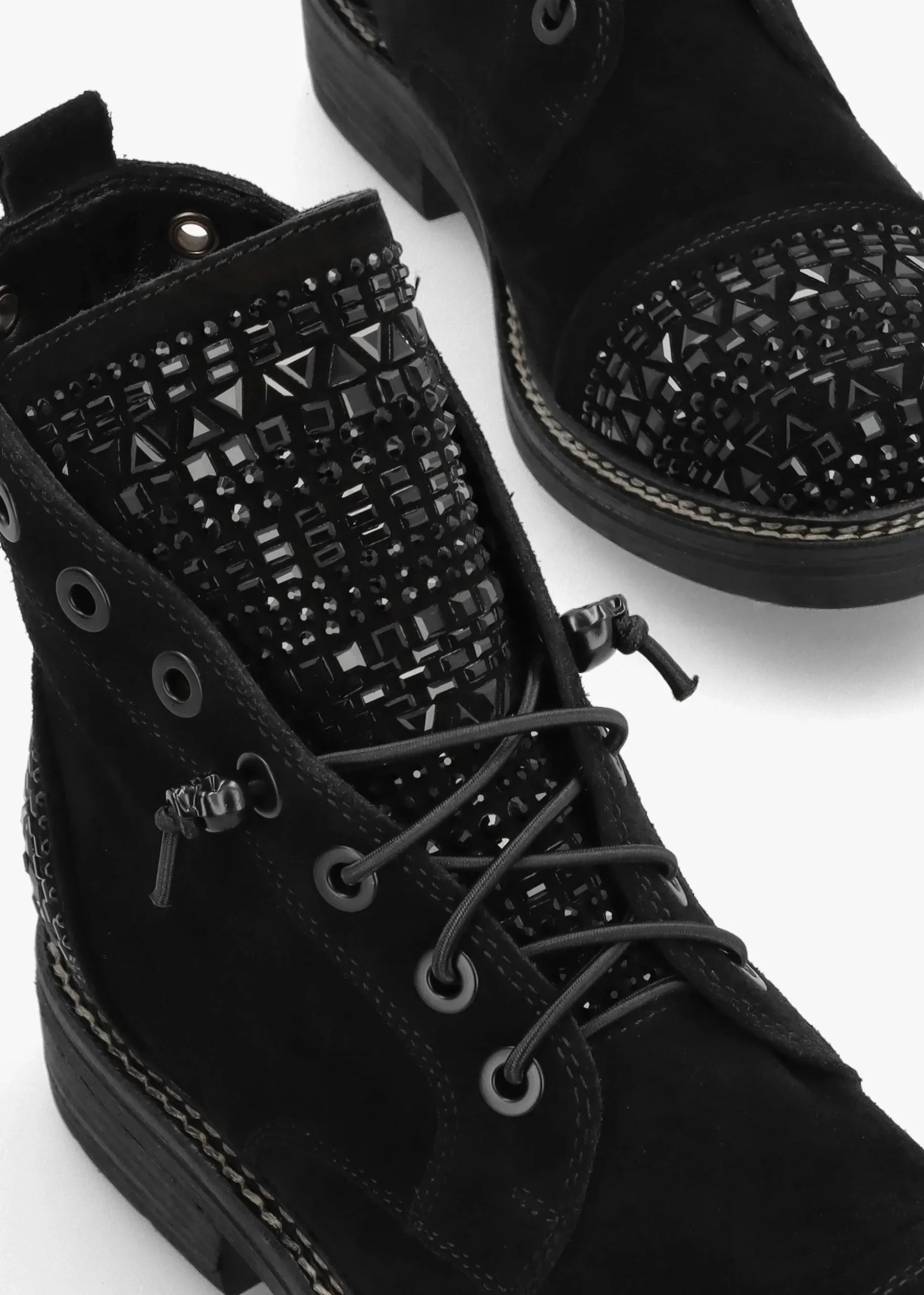 Angel Black Suede Diamante Embellished Ankle Boots