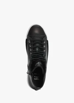 Angels Black Leather Black Wing High Top Trainers