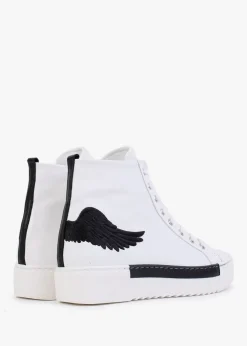 Angels White Leather Black Wing High Top Trainers