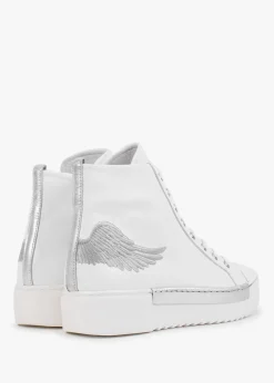 Angels White Leather Silver Wing High Top Trainers