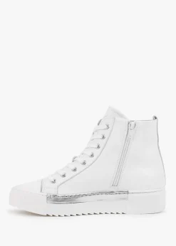 Angels White Leather Silver Wing High Top Trainers