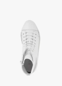 Angels White Leather Silver Wing High Top Trainers