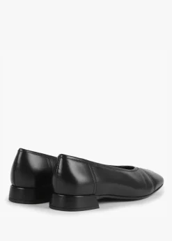 Angled Black Leather Square Toe Pumps