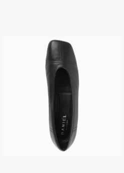 Angled Black Leather Square Toe Pumps