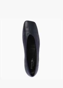 Angled Navy Leather Square Toe Pumps