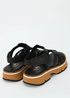 Angola Black Leather Chunky Gladiator Sandals