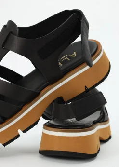 Angola Black Leather Chunky Gladiator Sandals