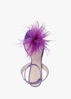 Anost Purple Leather Feather Heeled Sandals