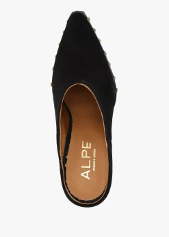 Antwerp Black Suede Western Stacked Heel Backless Mules