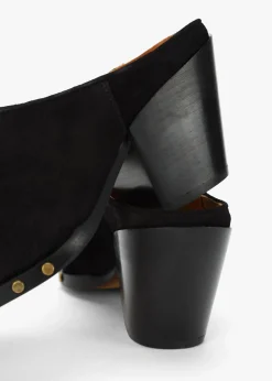 Antwerp Black Suede Western Stacked Heel Backless Mules
