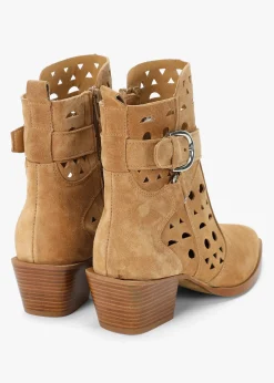 Apia Tan Suede Perforated Western Ankle Boots