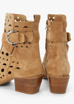 Apia Tan Suede Perforated Western Ankle Boots