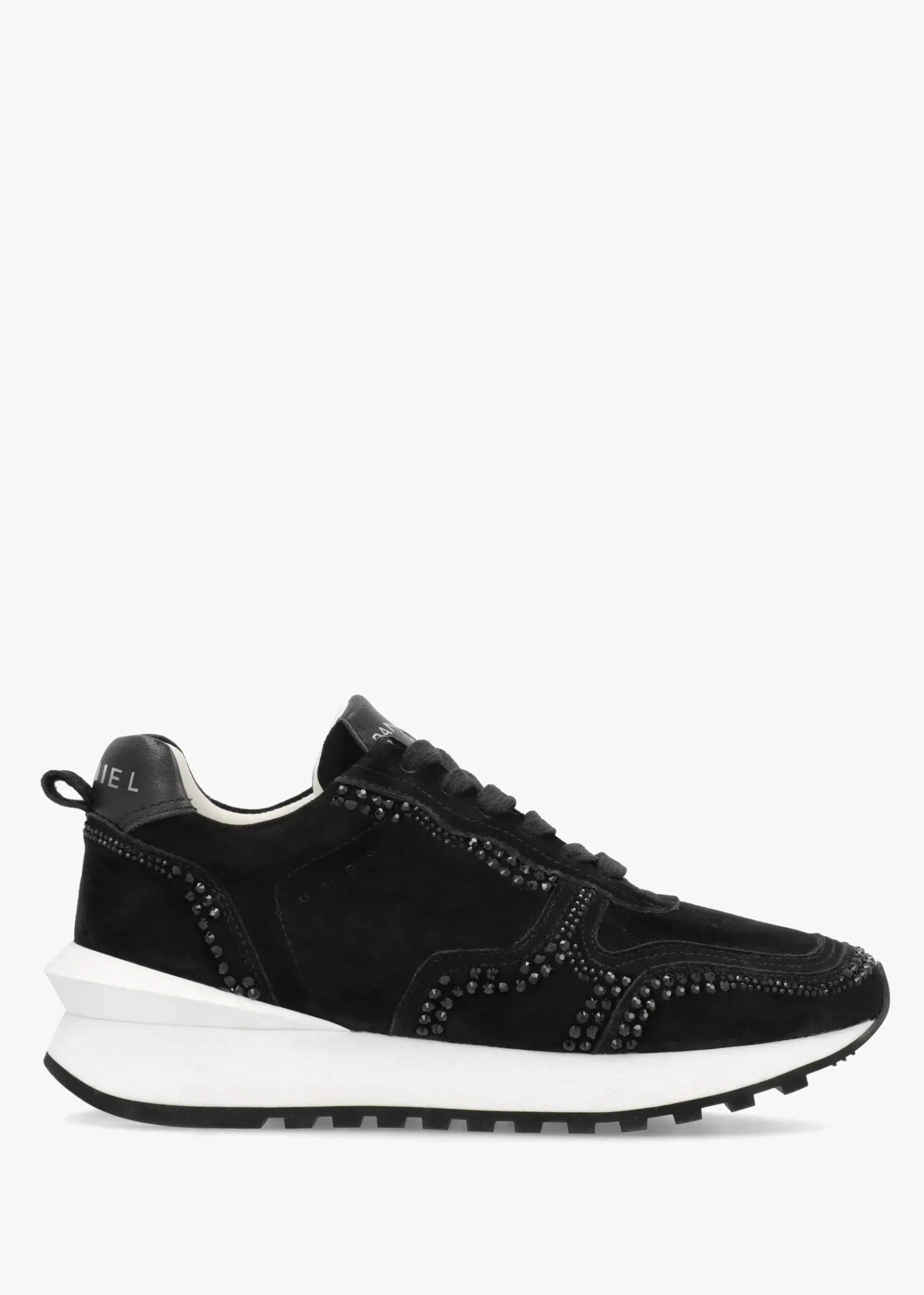 Arabella Black Suede Crystal Embellished Trainers