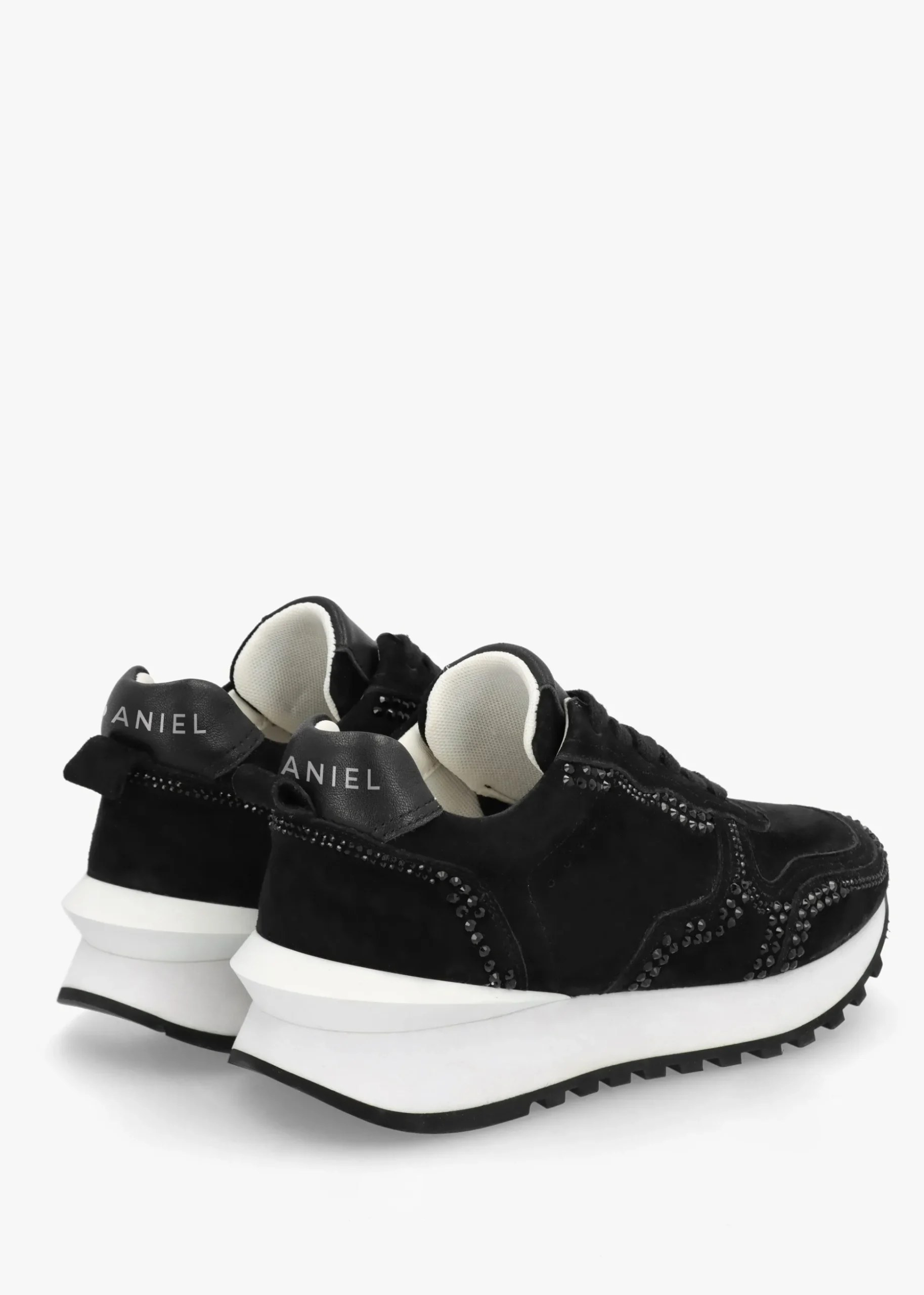Arabella Black Suede Crystal Embellished Trainers