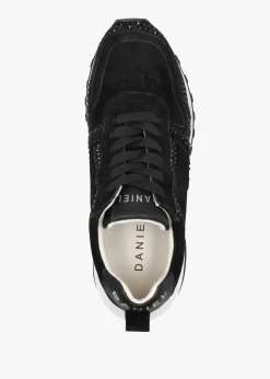 Arabella Black Suede Crystal Embellished Trainers