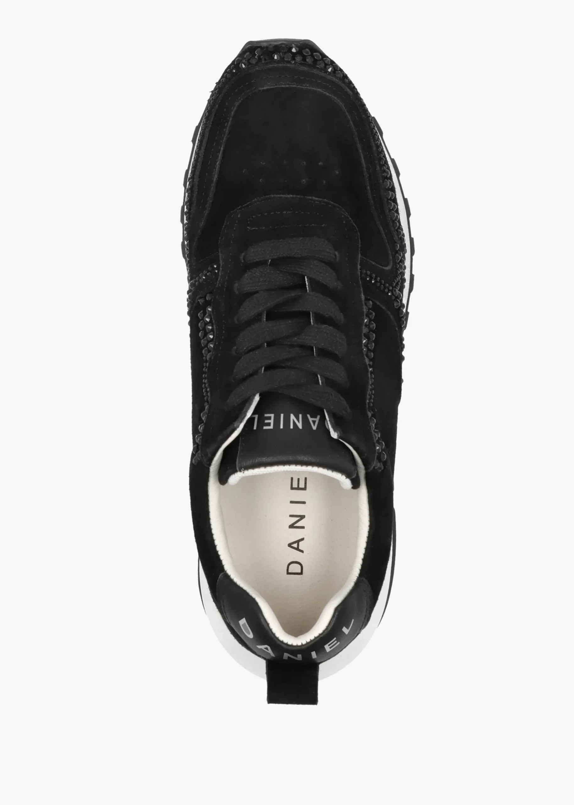 Arabella Black Suede Crystal Embellished Trainers