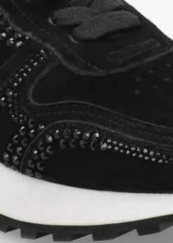 Arabella Black Suede Crystal Embellished Trainers