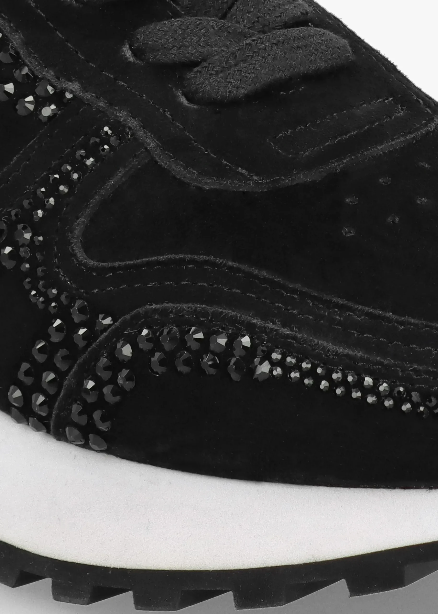 Arabella Black Suede Crystal Embellished Trainers