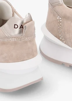 Arabella Taupe Suede Crystal Embellished Trainers
