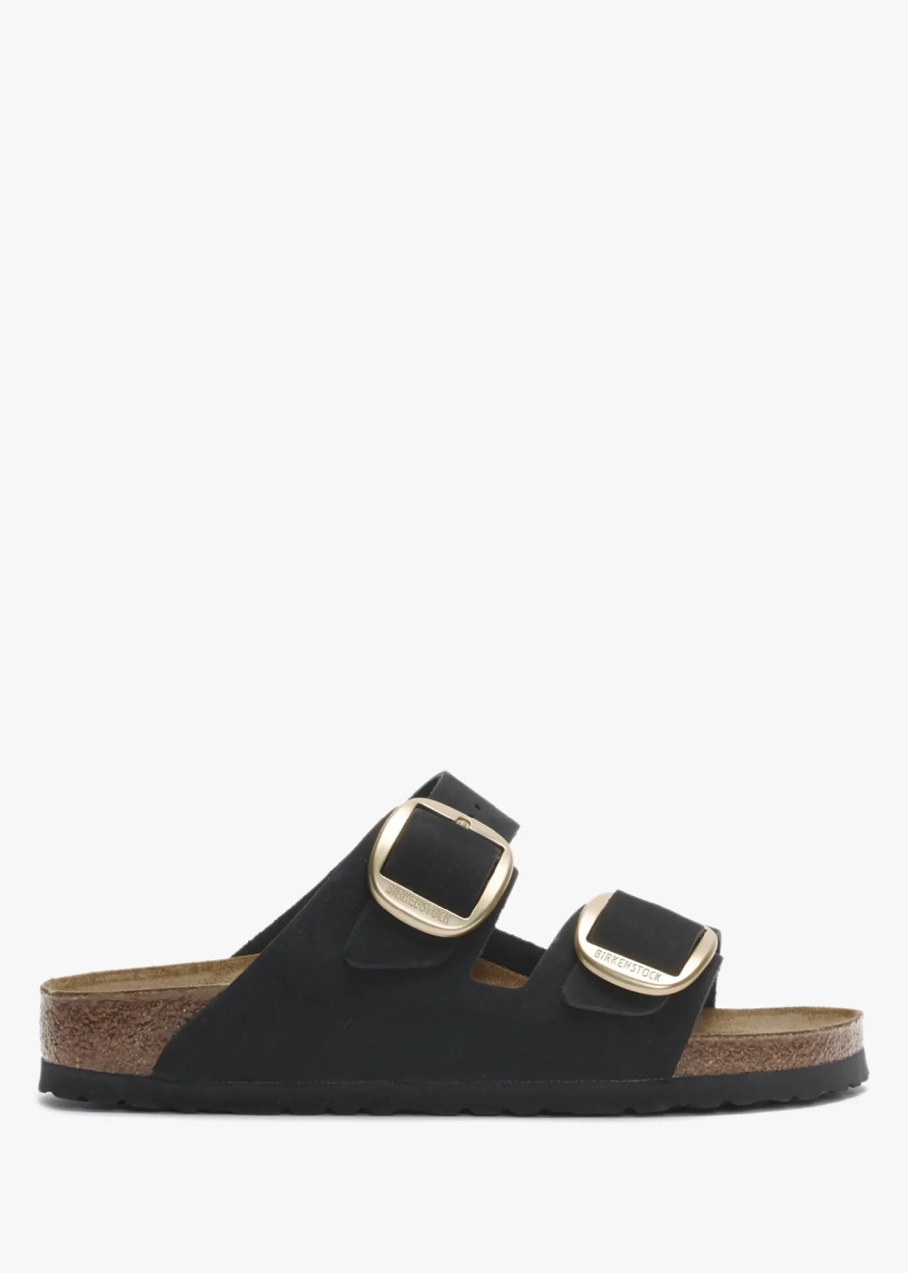 Arizona Big Buckle Black Nubuck Leather Two Bar Mules