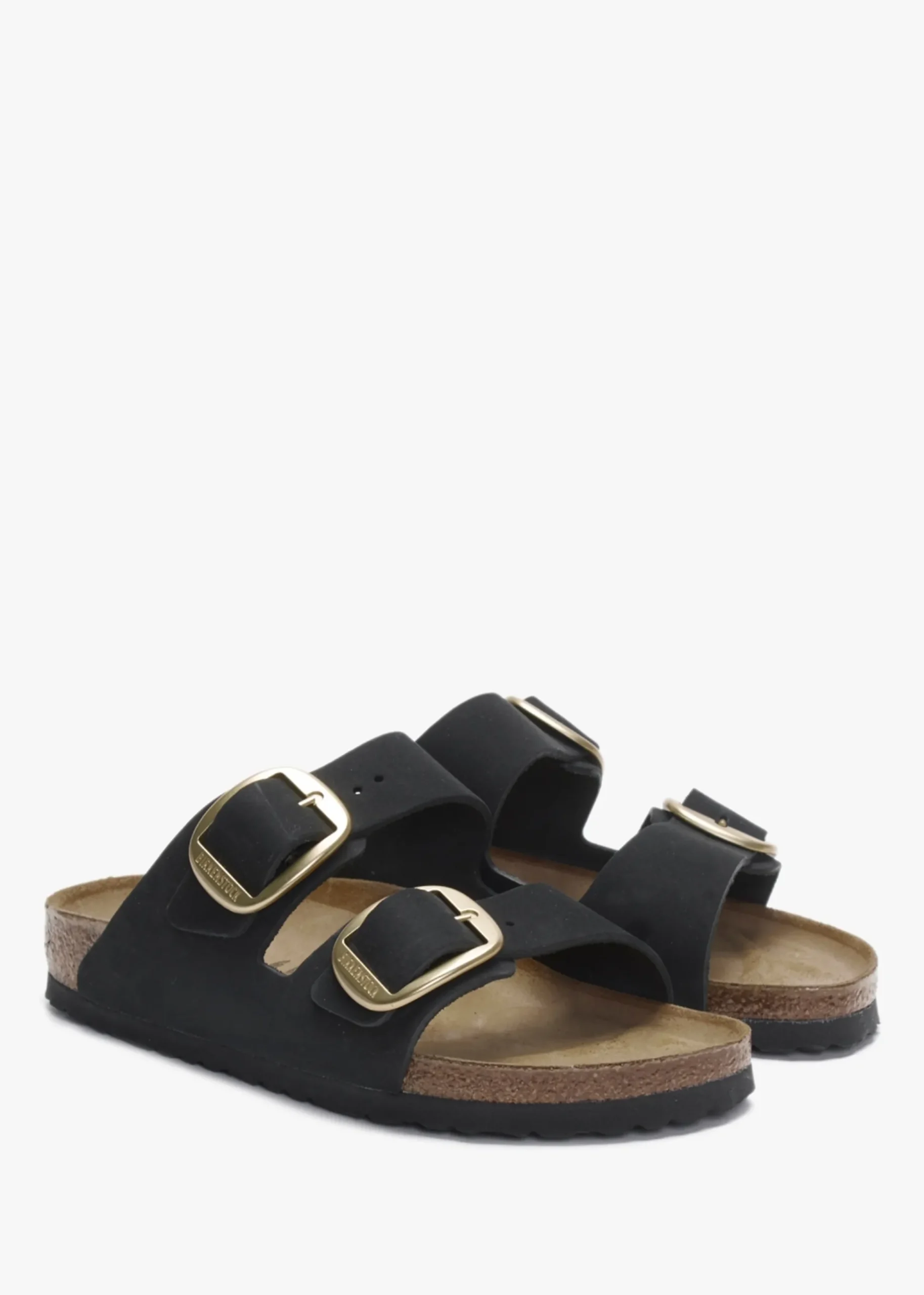 Arizona Big Buckle Black Nubuck Leather Two Bar Mules