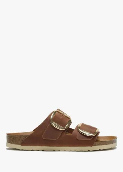 Arizona Big Buckle Tan Leather Two Bar Mules