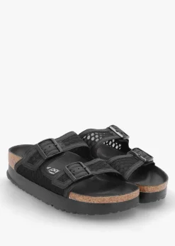 Arizona Pap French Piping Flex Platform Black Mules