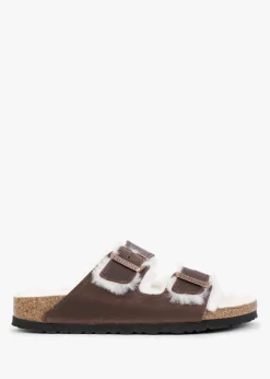 Arizona Shearling Habana Waxy Oiled Leather Two Bar Mules