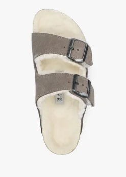 Arizona Shearling Stone Coin Suede Two Bar Mules