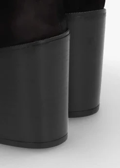 Astrid Black Suede Rouched Block Heel Knee Boots