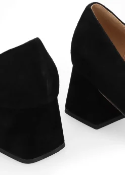 Athena Black Suede Crystal Bit Block Heel Court Shoes