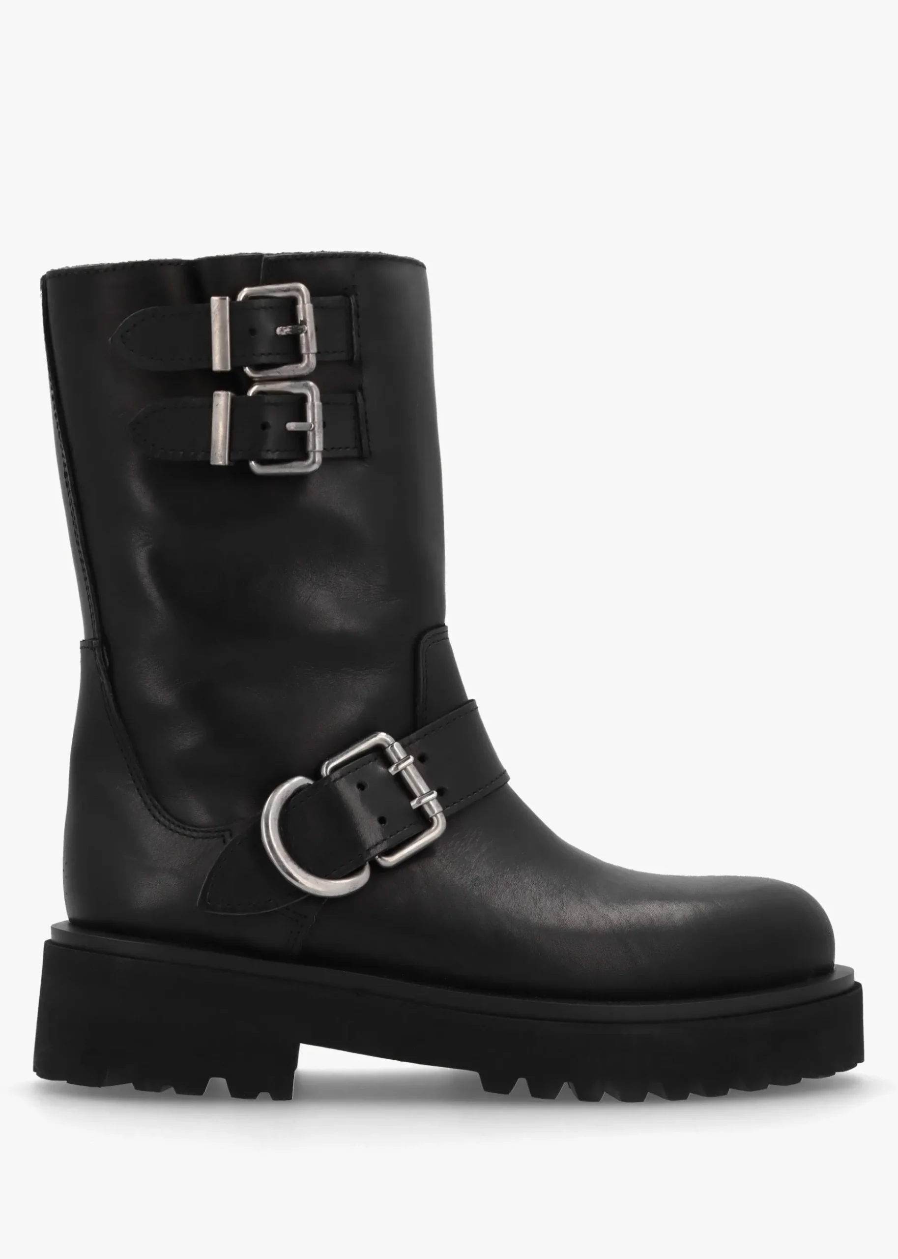Atom Black Leather Chunky Biker Boots