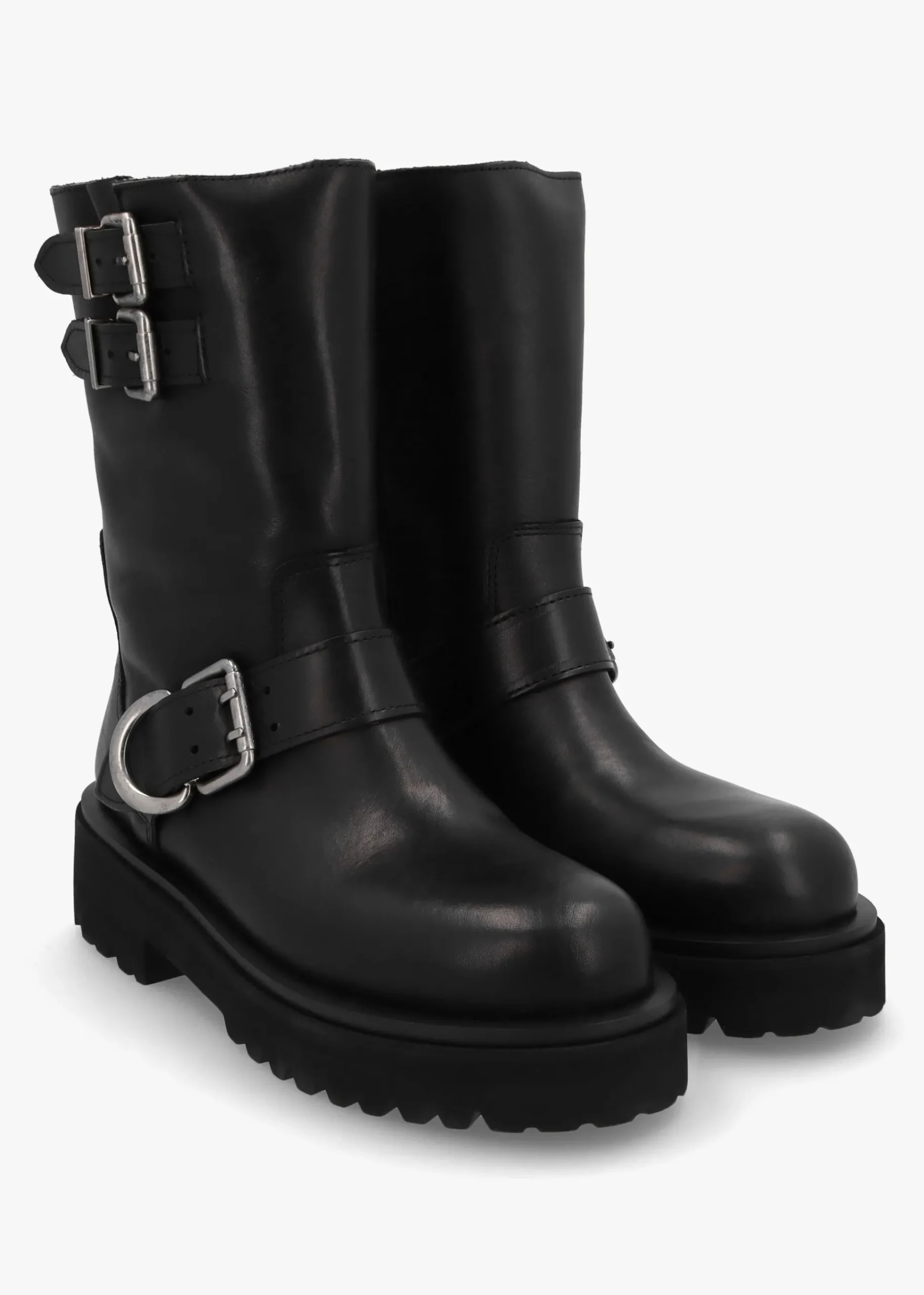 Atom Black Leather Chunky Biker Boots