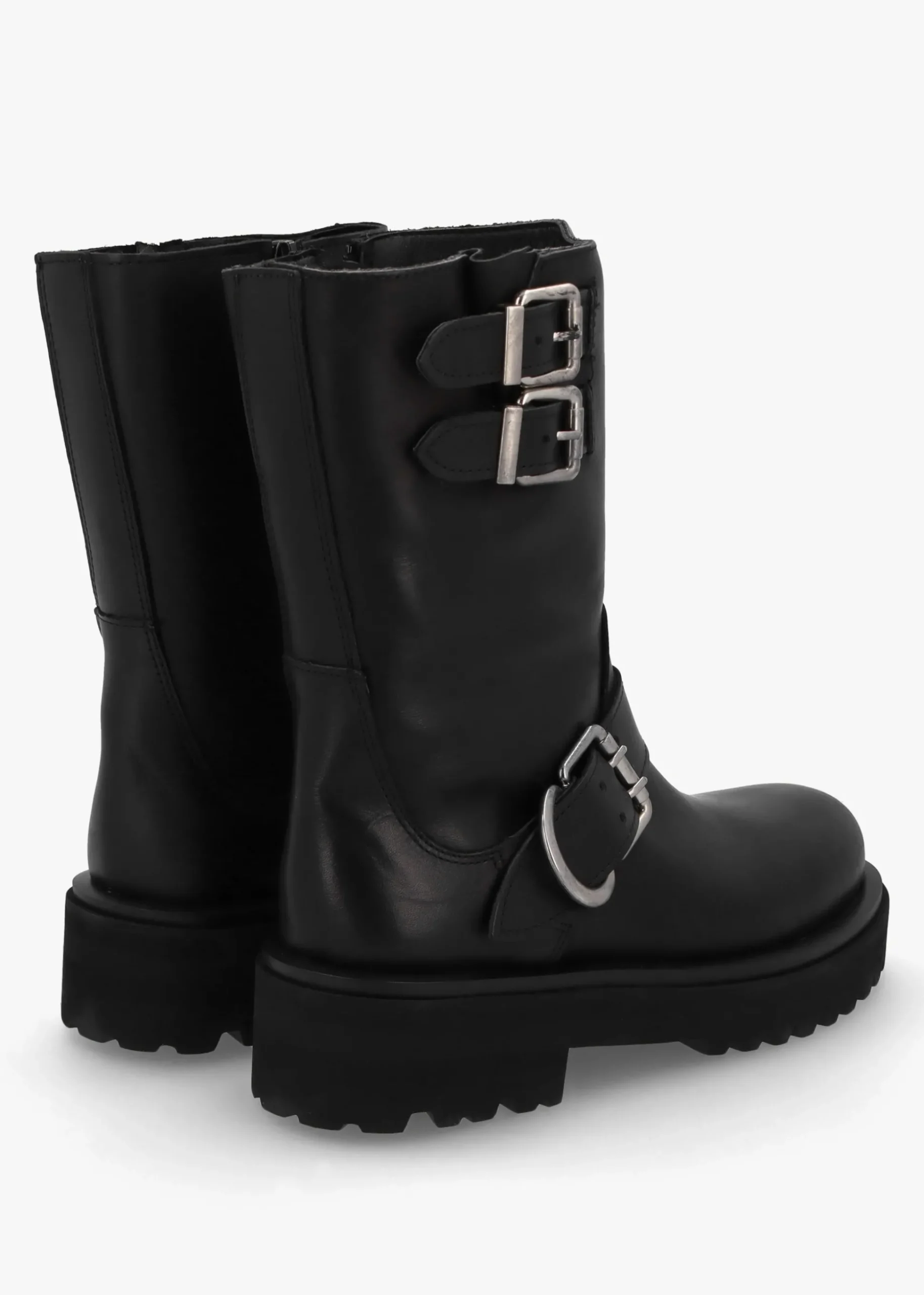 Atom Black Leather Chunky Biker Boots
