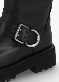 Atom Black Leather Chunky Biker Boots