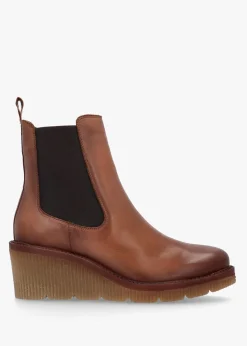 Audyn Tan Leather Wedge Ankle Boots