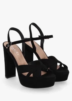 Avery Black Suede Platform Heeled Sandals