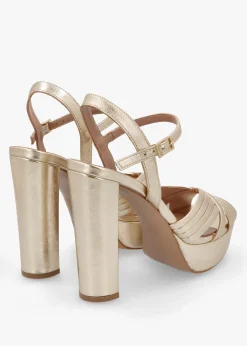 Avery Gold Leather Platform Heeled Sandals